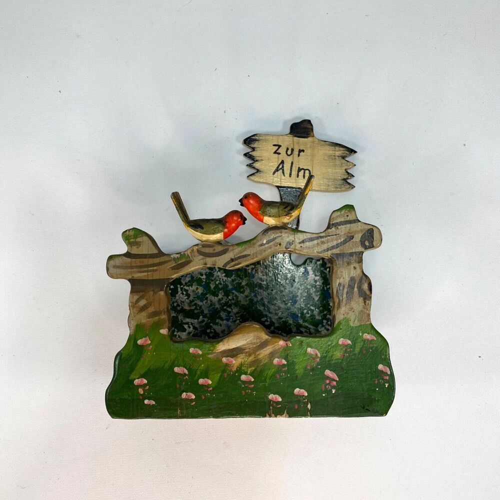 Vintage Handmade Hand Painted Wood Napkin Holder 'To the Pasture' Birds on Fence